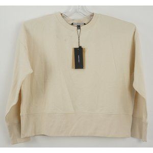 New Vero Moda Lenka Wide Crop Women's Large Birch Cream Knit Cotton Sweatshirt